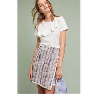 Anthropologie Hutch Pink Multicolor White Tweed Fringed Skirt